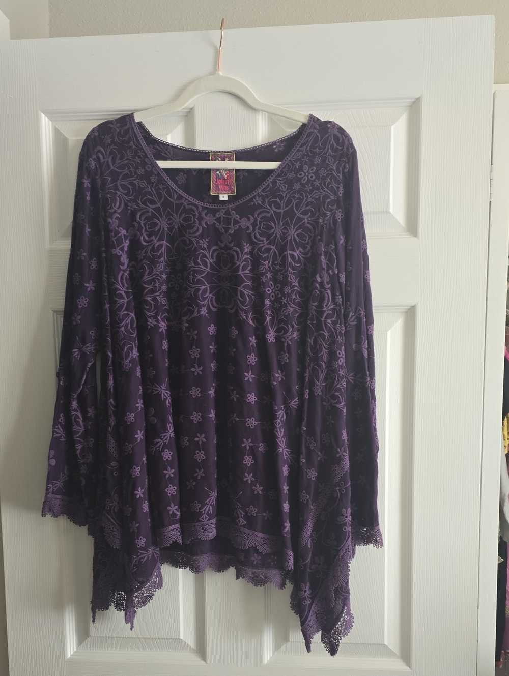 Johnny Was Purple Floral Lace-Trim Tunic